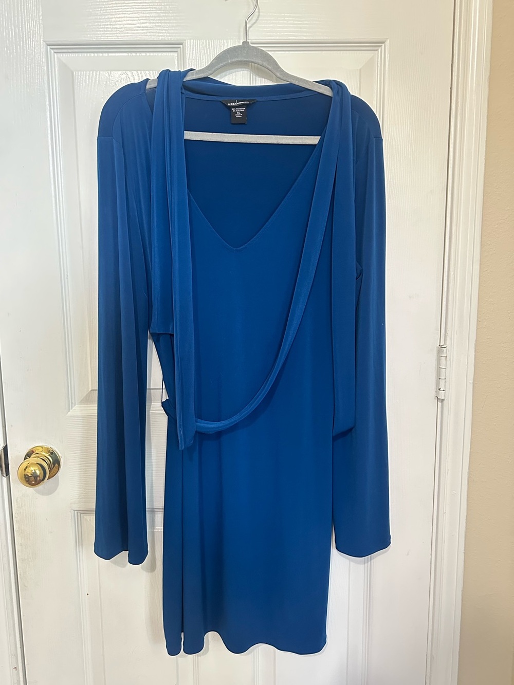 Cobalt Blue Long Sleeve V-Neck Dress with waist belt